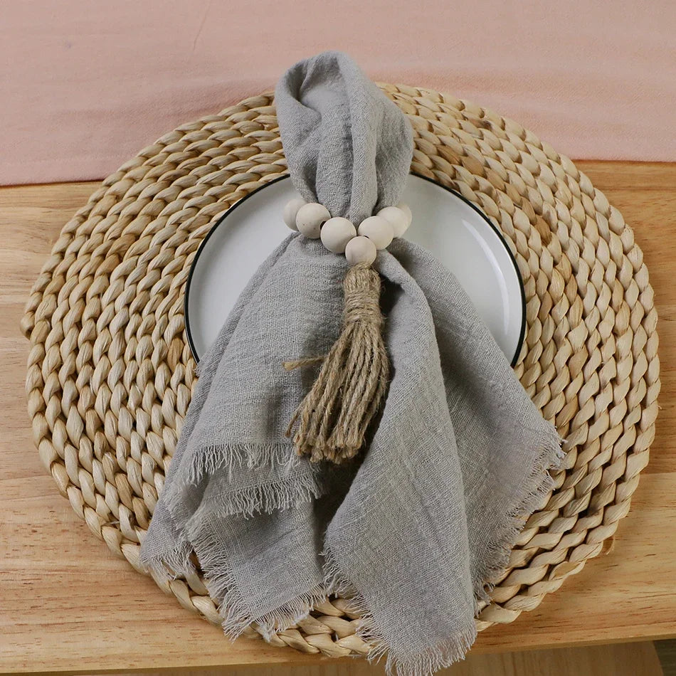 Reusable Cotton Wedding Napkins - 10pcs Green Trim Rustic Party Decor - ZOOMNSTORE