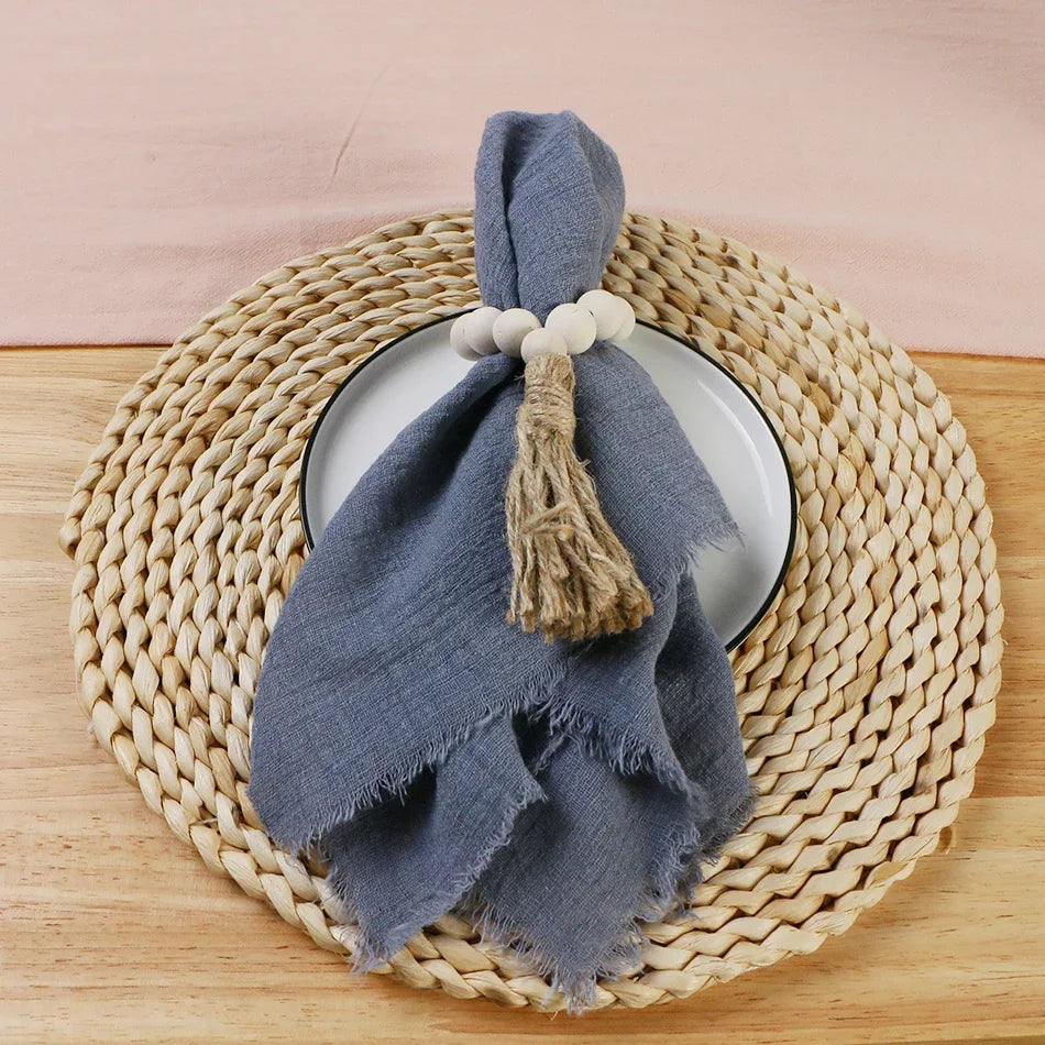 Reusable Cotton Wedding Napkins - 10pcs Green Trim Rustic Party Decor - ZOOMNSTORE