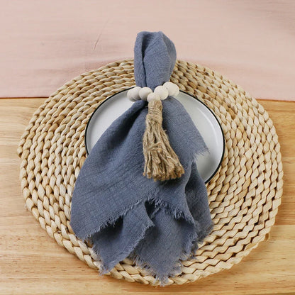 Reusable Cotton Wedding Napkins - 10pcs Green Trim Rustic Party Decor - ZOOMNSTORE