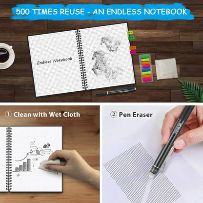 Reusable Erasable Notebook | A4 Spiral Smart Notebook With Microwave Heating - ZOOMNSTORE