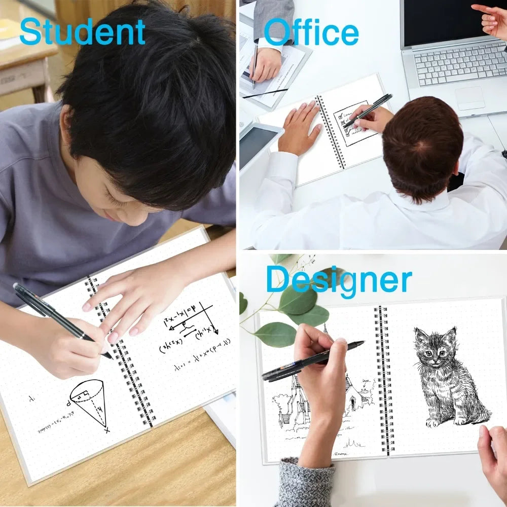 Reusable Erasable Notebook | A4 Spiral Smart Notebook With Microwave Heating - ZOOMNSTORE