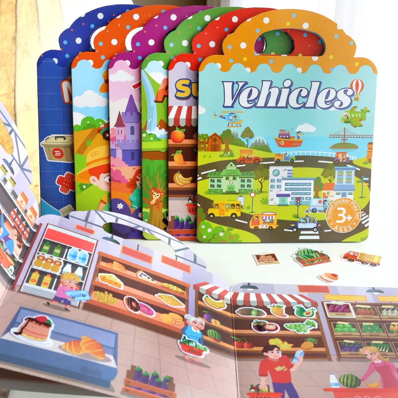 Children's Portable Quiet DIY Reusable Sticker Book Busy Jelly Paste Sticker Multi-scene Bubble Sticker Toys for Fun Learning - ZOOMNSTORE