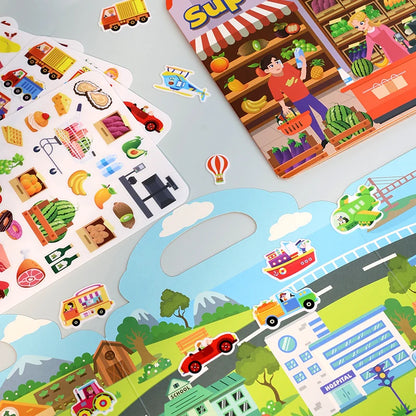 Children's Portable Quiet DIY Reusable Sticker Book Busy Jelly Paste Sticker Multi-scene Bubble Sticker Toys for Fun Learning - ZOOMNSTORE