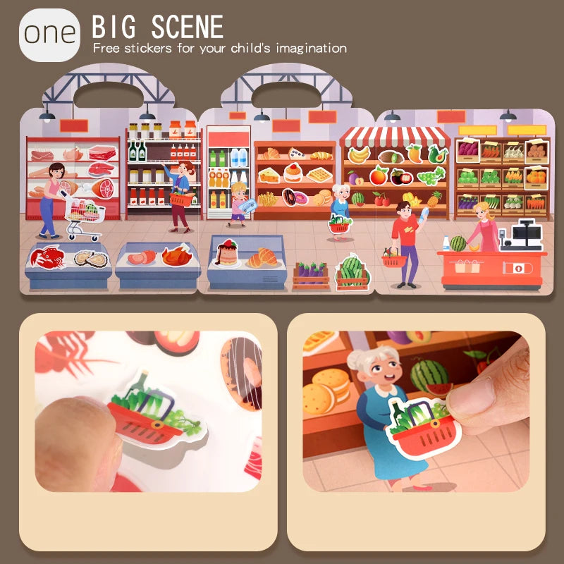 Children's Portable Quiet DIY Reusable Sticker Book Busy Jelly Paste Sticker Multi-scene Bubble Sticker Toys for Fun Learning - ZOOMNSTORE