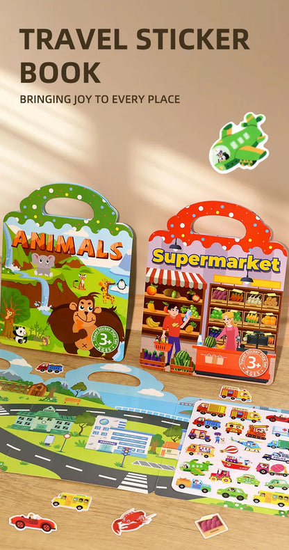 Children's Portable Quiet DIY Reusable Sticker Book Busy Jelly Paste Sticker Multi-scene Bubble Sticker Toys for Fun Learning - ZOOMNSTORE