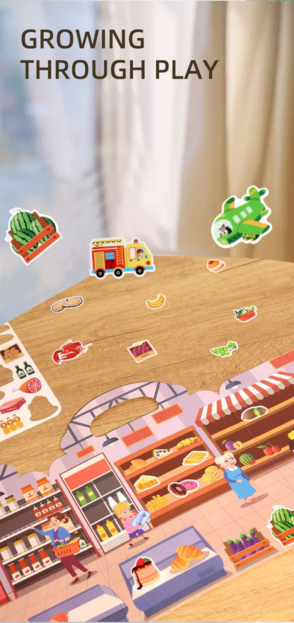 Children's Portable Quiet DIY Reusable Sticker Book Busy Jelly Paste Sticker Multi-scene Bubble Sticker Toys for Fun Learning - ZOOMNSTORE