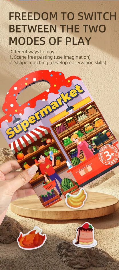 Children's Portable Quiet DIY Reusable Sticker Book Busy Jelly Paste Sticker Multi-scene Bubble Sticker Toys for Fun Learning - ZOOMNSTORE