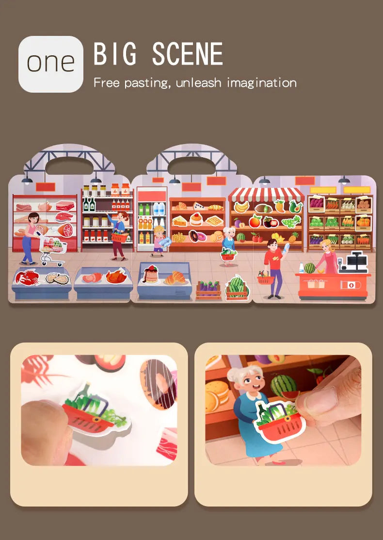 Children's Portable Quiet DIY Reusable Sticker Book Busy Jelly Paste Sticker Multi-scene Bubble Sticker Toys for Fun Learning - ZOOMNSTORE