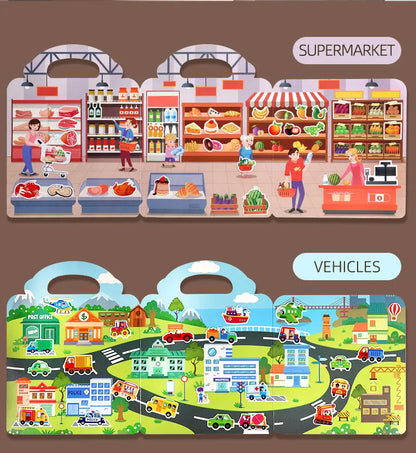 Children's Portable Quiet DIY Reusable Sticker Book Busy Jelly Paste Sticker Multi-scene Bubble Sticker Toys for Fun Learning - ZOOMNSTORE