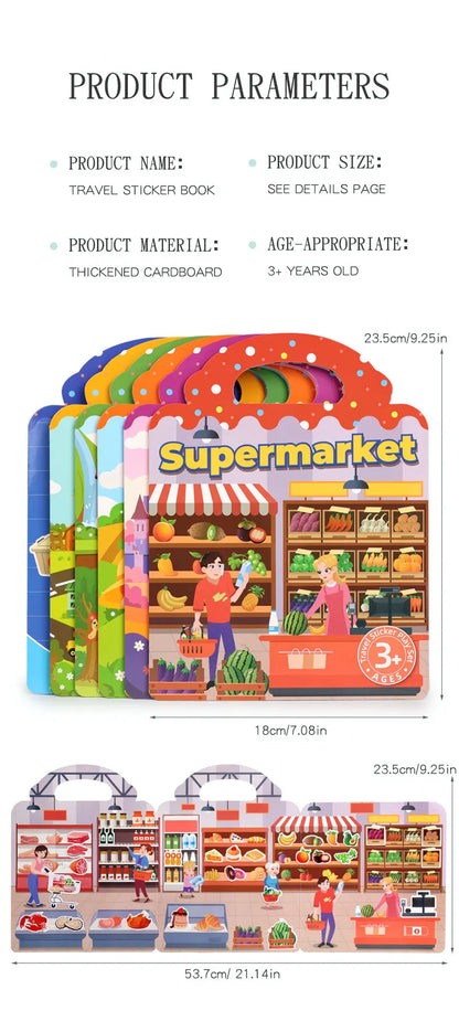 Children's Portable Quiet DIY Reusable Sticker Book Busy Jelly Paste Sticker Multi-scene Bubble Sticker Toys for Fun Learning - ZOOMNSTORE