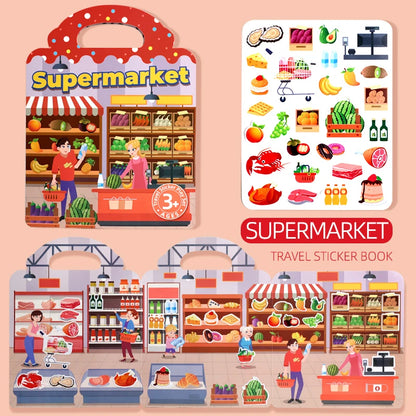 Children's Portable Quiet DIY Reusable Sticker Book Busy Jelly Paste Sticker Multi-scene Bubble Sticker Toys for Fun Learning - ZOOMNSTORE