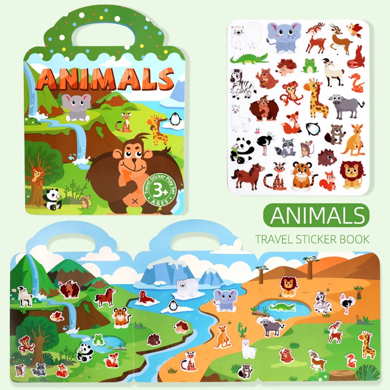 Children's Portable Quiet DIY Reusable Sticker Book Busy Jelly Paste Sticker Multi-scene Bubble Sticker Toys for Fun Learning - ZOOMNSTORE