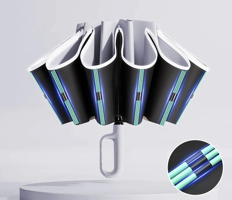 60K Buckle Men Women Umbrella  Fully Automatic Reverse Folding Umbrella with Windproof Reflective Stripe UV Umbrellas - ZOOMNSTORE