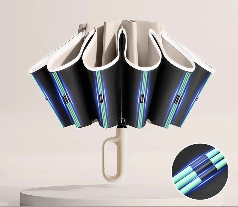 60K Buckle Men Women Umbrella  Fully Automatic Reverse Folding Umbrella with Windproof Reflective Stripe UV Umbrellas - ZOOMNSTORE