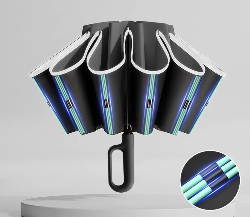60K Buckle Men Women Umbrella  Fully Automatic Reverse Folding Umbrella with Windproof Reflective Stripe UV Umbrellas - ZOOMNSTORE
