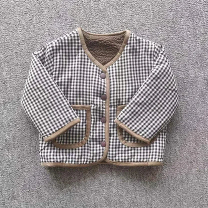 Reversible Plaid Plush Jacket - Warm Kids Winter Coat - ZOOMNSTORE