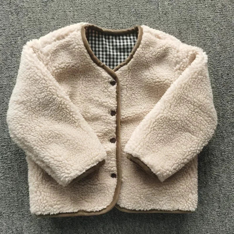 Reversible Plaid Plush Jacket - Warm Kids Winter Coat - ZOOMNSTORE