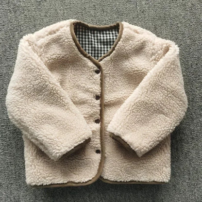Reversible Plaid Plush Jacket - Warm Kids Winter Coat - ZOOMNSTORE