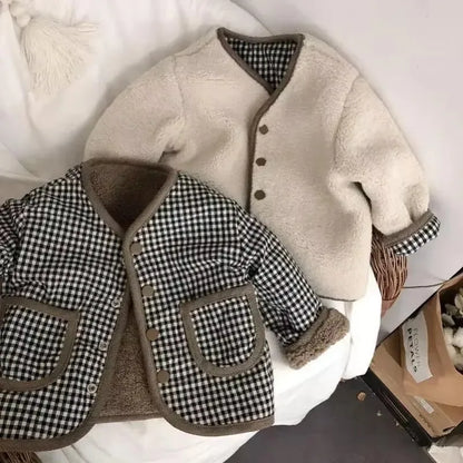 Reversible Plaid Plush Jacket - Warm Winter Coat for Kids - ZOOMNSTORE