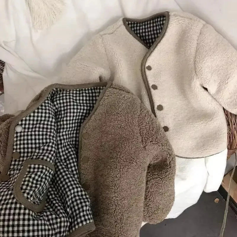 Reversible Plaid Plush Jacket - Warm Winter Coat for Kids - ZOOMNSTORE