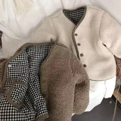 Reversible Plaid Plush Jacket - Warm Winter Coat for Kids - ZOOMNSTORE