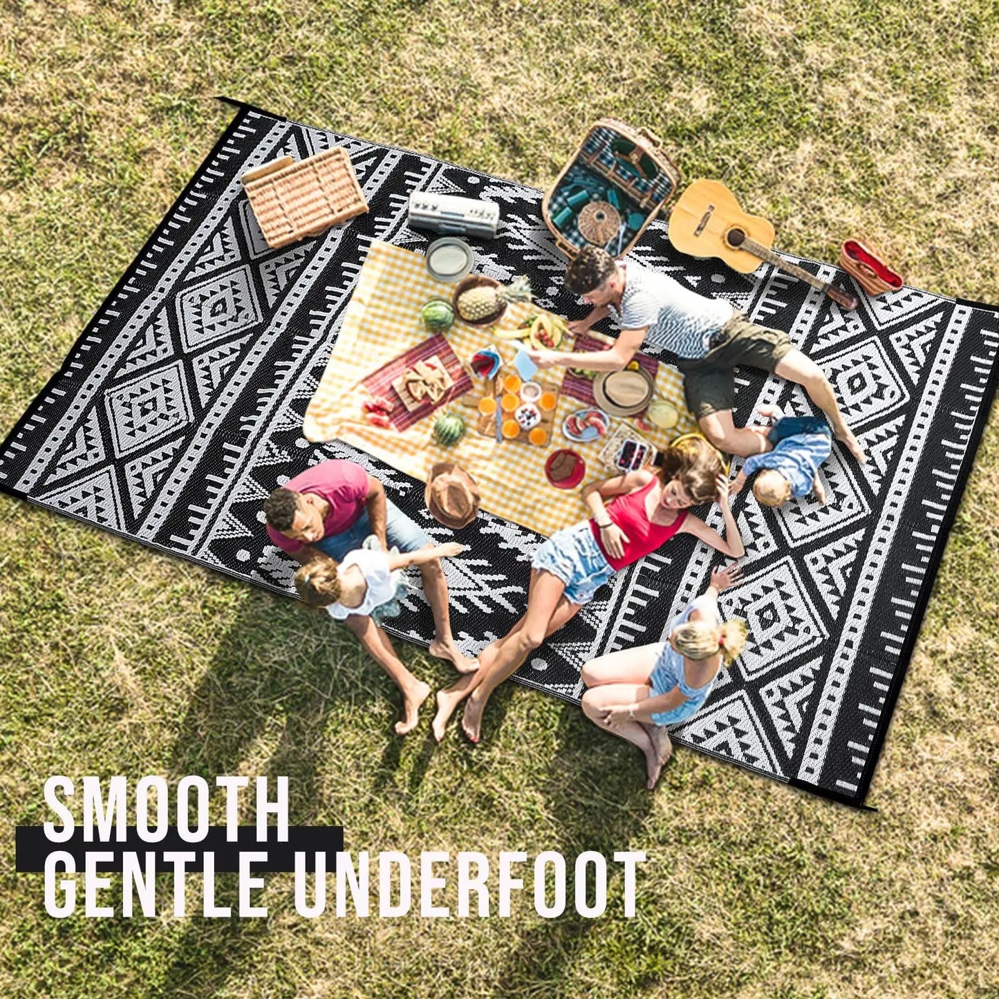 Reversible Waterproof Outdoor Rug - Boho Plastic Straw Mat for Patio RV Camp Picnic - ZOOMNSTORE