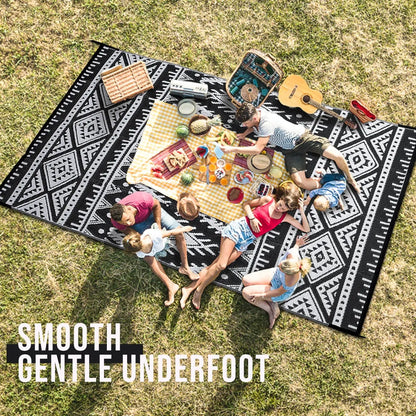 Reversible Waterproof Outdoor Rug - Boho Plastic Straw Mat for Patio RV Camp Picnic - ZOOMNSTORE