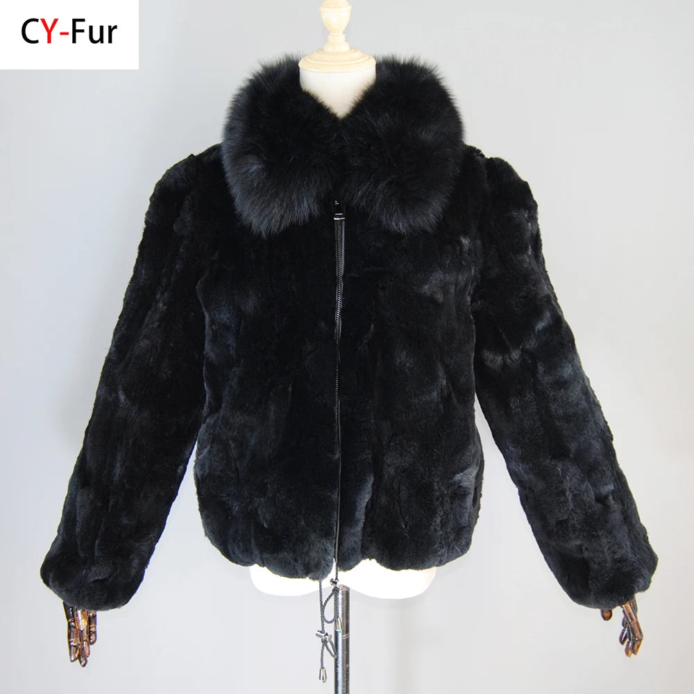 Rex Rabbit Fur Coat | Slim Fit Natural Fur Jacket For Women Winter Outerwear - ZOOMNSTORE