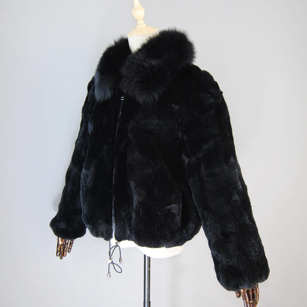 Rex Rabbit Fur Coat | Slim Fit Natural Fur Jacket For Women Winter Outerwear - ZOOMNSTORE