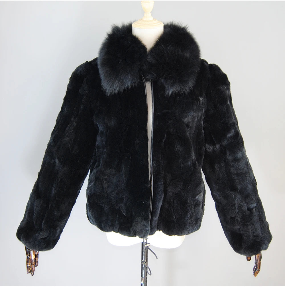 Rex Rabbit Fur Coat | Slim Fit Natural Fur Jacket For Women Winter Outerwear - ZOOMNSTORE