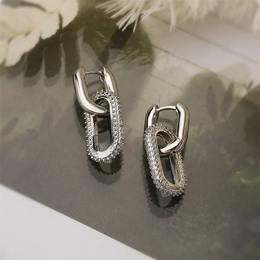Rhinestone Geometric Earrings – Lightweight Fashion Hoop Earrings with Elliptical Double Rings - ZOOMNSTORE