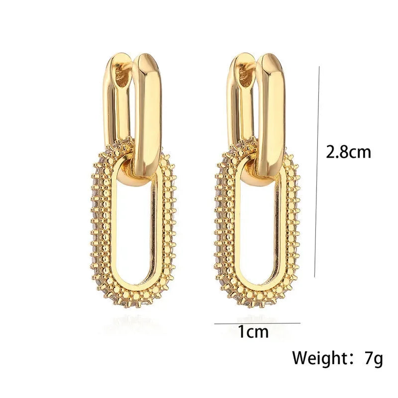 Rhinestone Geometric Earrings – Lightweight Fashion Hoop Earrings with Elliptical Double Rings - ZOOMNSTORE