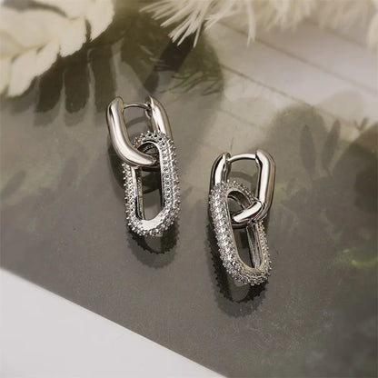 Rhinestone Geometric Earrings – Lightweight Fashion Hoop Earrings with Elliptical Double Rings - ZOOMNSTORE