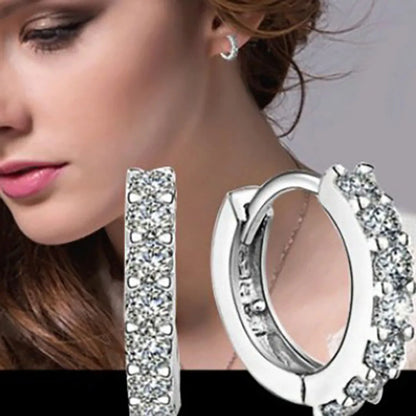 Rhinestone Hoop Earrings - Luxury Crystal Plated Adjustable Silver Jewelry - ZOOMNSTORE
