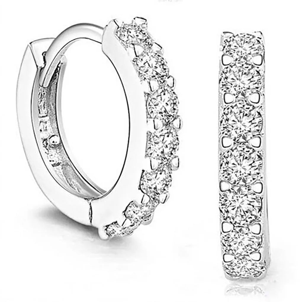 Rhinestone Hoop Earrings - Luxury Crystal Plated Adjustable Silver Jewelry - ZOOMNSTORE