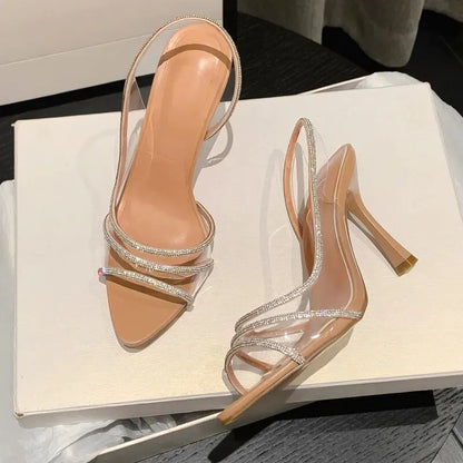 Rhinestone Slingback Pumps – Elegant Summer Heeled Sandals With Transparent Pointed Toe - ZOOMNSTORE