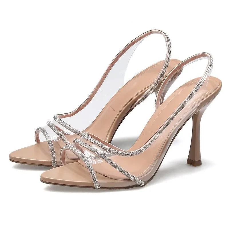 Rhinestone Slingback Pumps – Elegant Summer Heeled Sandals With Transparent Pointed Toe - ZOOMNSTORE