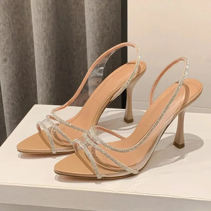Rhinestone Slingback Pumps – Elegant Summer Heeled Sandals With Transparent Pointed Toe - ZOOMNSTORE