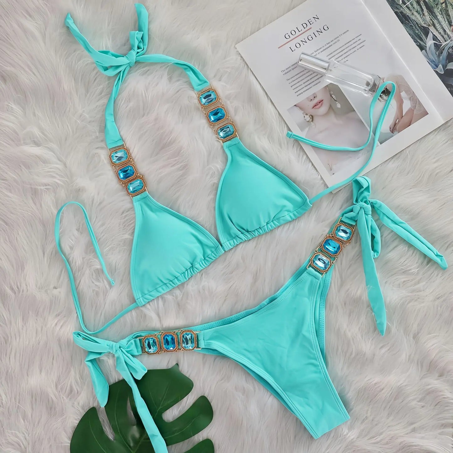 Rhinestone String Bikini - Womens Sexy 2 Piece Swimsuit for Beach Vacation - ZOOMNSTORE