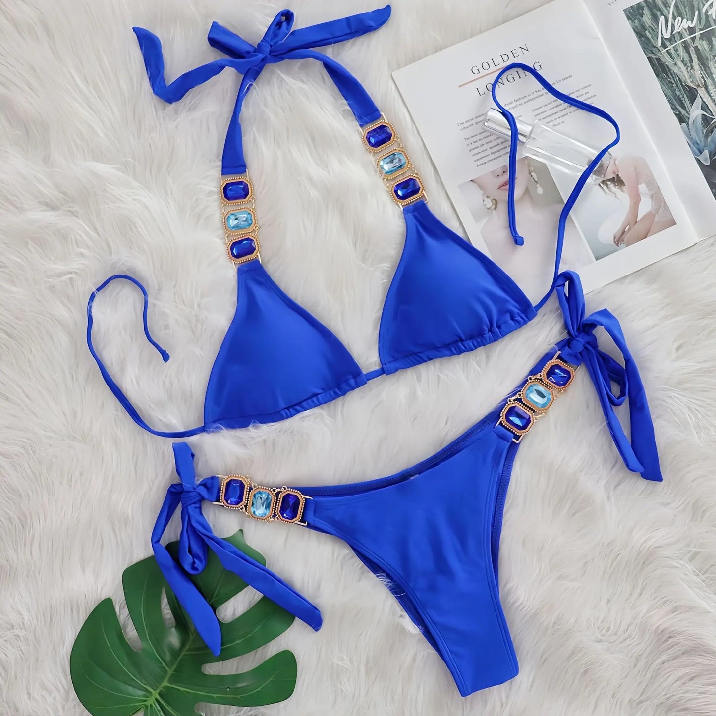Rhinestone String Bikini - Womens Sexy 2 Piece Swimsuit for Beach Vacation - ZOOMNSTORE