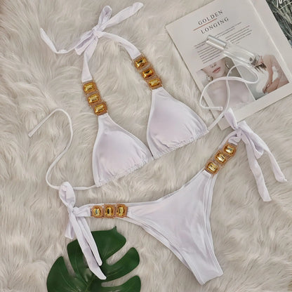Rhinestone String Bikini - Womens Sexy 2 Piece Swimsuit for Beach Vacation - ZOOMNSTORE