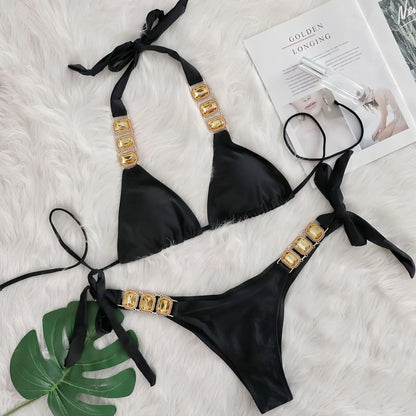 Rhinestone String Bikini - Womens Sexy 2 Piece Swimsuit for Beach Vacation - ZOOMNSTORE