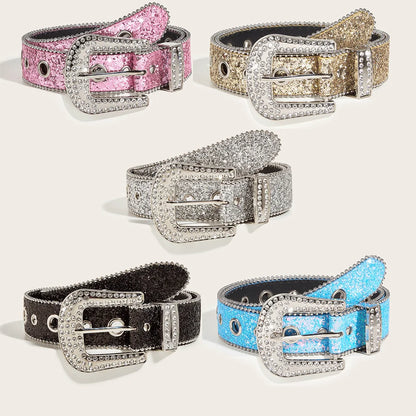 Rhinestone Western Cowgirl Belt - Y2K Sparkling PU Leather Accessory for Women - ZOOMNSTORE