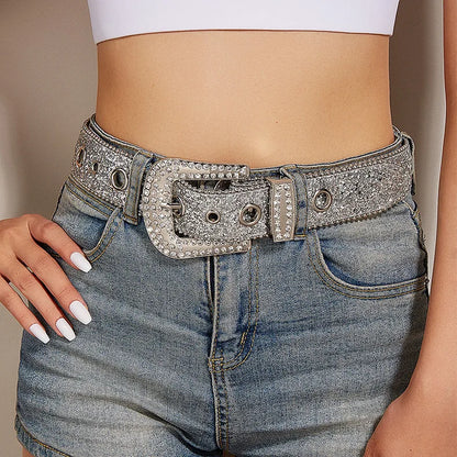 Rhinestone Western Cowgirl Belt - Y2K Sparkling PU Leather Accessory for Women - ZOOMNSTORE