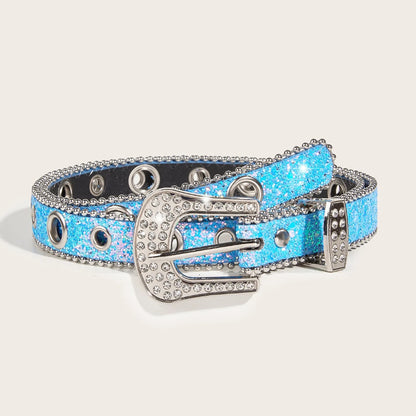 Rhinestone Western Cowgirl Belt - Y2K Sparkling PU Leather Accessory for Women - ZOOMNSTORE