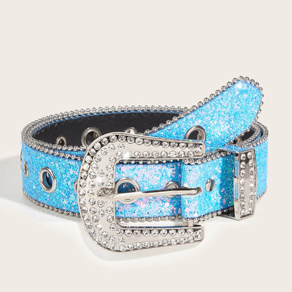 Rhinestone Western Cowgirl Belt - Y2K Sparkling PU Leather Accessory for Women - ZOOMNSTORE