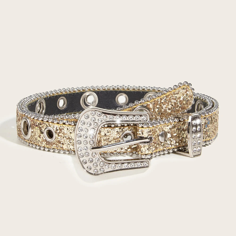 Rhinestone Western Cowgirl Belt - Y2K Sparkling PU Leather Accessory for Women - ZOOMNSTORE