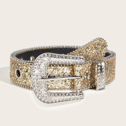 Rhinestone Western Cowgirl Belt - Y2K Sparkling PU Leather Accessory for Women - ZOOMNSTORE