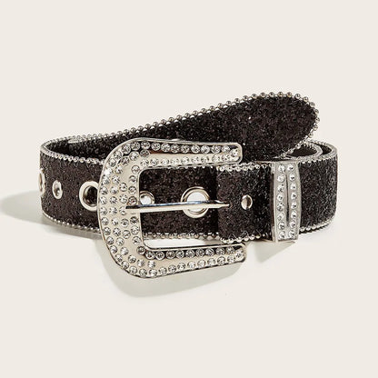 Rhinestone Western Cowgirl Belt - Y2K Sparkling PU Leather Accessory for Women - ZOOMNSTORE