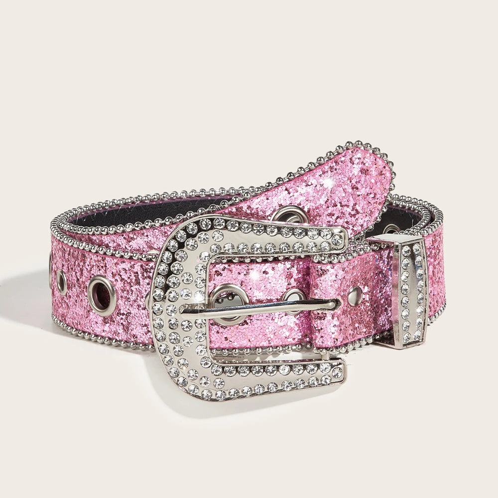 Rhinestone Western Cowgirl Belt - Y2K Sparkling PU Leather Accessory for Women - ZOOMNSTORE